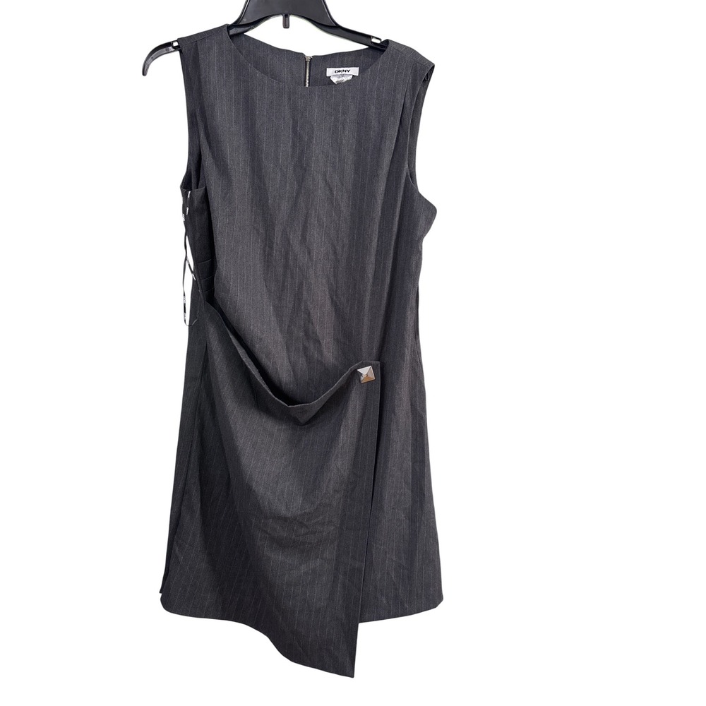 DKNY Womens Grey Pinstripe Draped Asymmetrical Sheath Dress DD5U1M26 Size 10